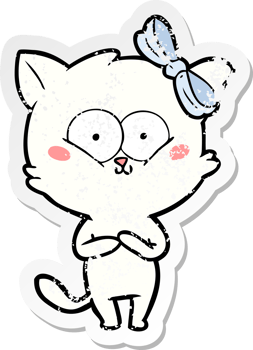 distressed sticker of a cartoon cat png