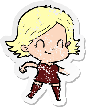 distressed sticker of a cartoon friendly girl png
