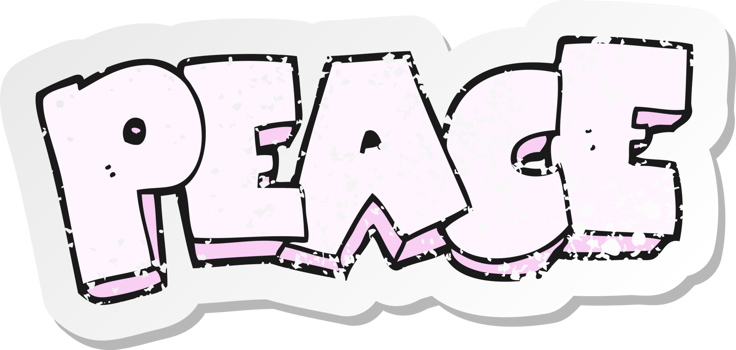 retro distressed sticker of a cartoon word peace png