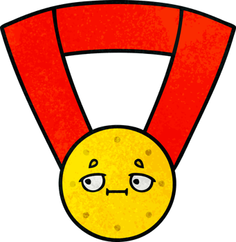 retro grunge texture cartoon of a gold medal png