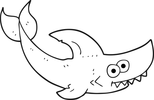 hand drawn black and white cartoon shark png