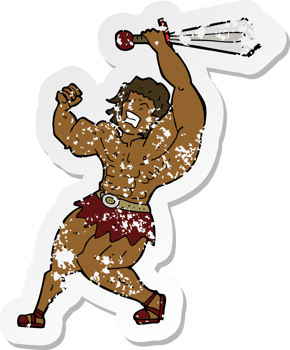 retro distressed sticker of a cartoon barbarian hero png