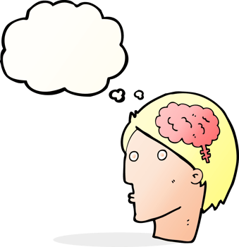 cartoon man with brain symbol with thought bubble png