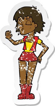 retro distressed sticker of a cartoon cool girl png