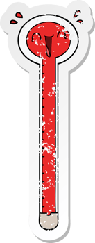 distressed sticker of a cartoon thermometer laughing png
