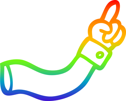 rainbow gradient line drawing of a cartoon pointing arm png