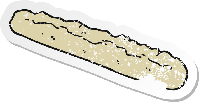 retro distressed sticker of a cartoon baguette png
