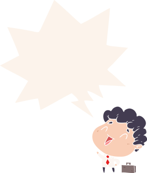 cute cartoon businessman with speech bubble in retro style png
