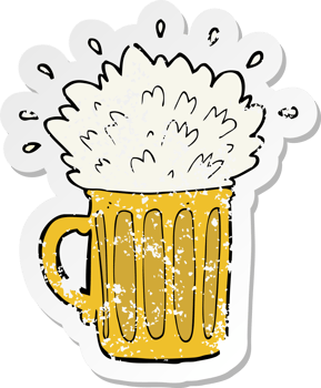 retro distressed sticker of a cartoon frothy beer png