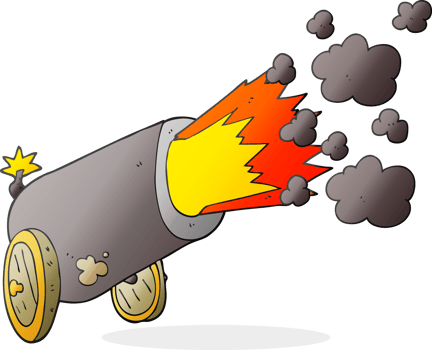 hand drawn cartoon big cannon firing png