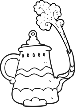 hand drawn black and white cartoon fancy coffee pot png