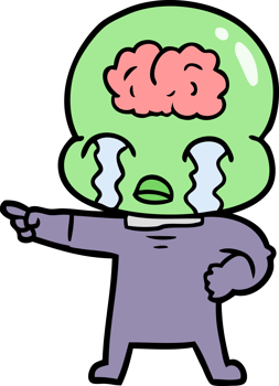 cartoon big brain alien crying and pointing png