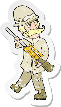 retro distressed sticker of a cartoon big game hunter drawing png