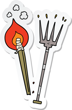 sticker of a cartoon pitchfork and burning brand png