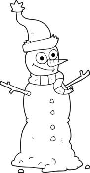 hand drawn black and white cartoon snowman png