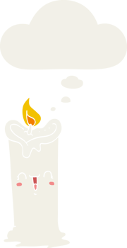 cartoon happy candle with thought bubble in retro style png