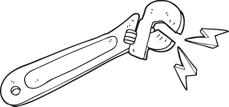 hand drawn black and white cartoon adjustable spanner png
