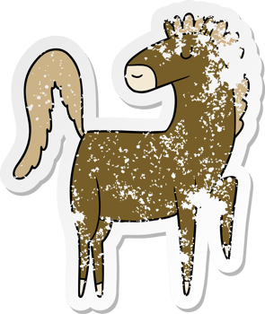 distressed sticker of a happy cartoon horse png