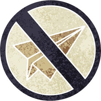 retro illustration style cartoon of a no paper aeroplane sign png