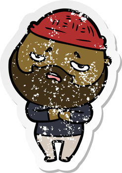distressed sticker of a cartoon worried man with beard png