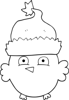 hand drawn black and white cartoon owl wearing christmas hat png