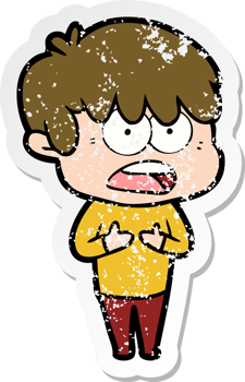 distressed sticker of a worried cartoon boy png