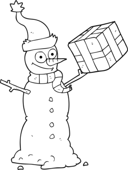 hand drawn black and white cartoon snowman png
