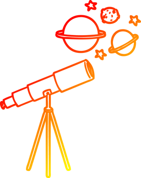 warm gradient line drawing of a cartoon telescope png
