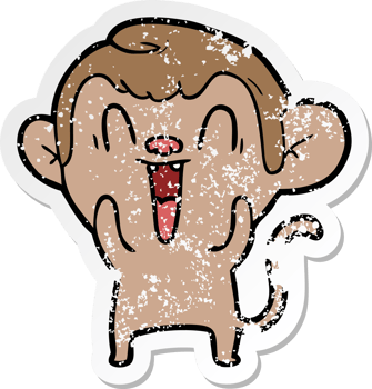 distressed sticker of a cartoon laughing monkey png