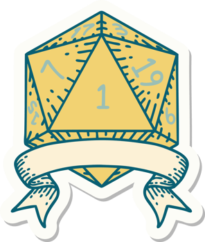 sticker of a natural one d20 dice roll png