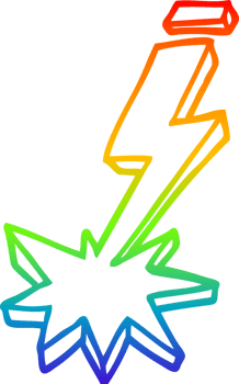 rainbow gradient line drawing of a cartoon thunder bolt png