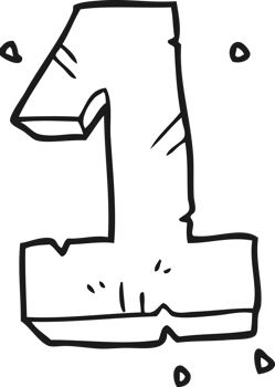 hand drawn black and white cartoon stone number one png