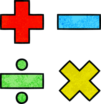 retro grunge texture cartoon of a math symbols png