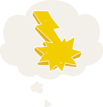 cartoon lightning strike with thought bubble in retro style png