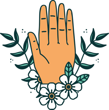 iconic tattoo style image of a hand and flower png