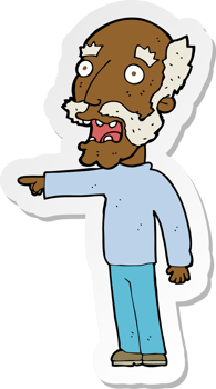 sticker of a cartoon scared old man pointing png