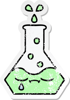 distressed sticker of a cute cartoon science beaker png