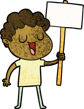 laughing cartoon man with black signpost png