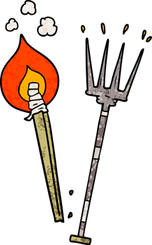 cartoon pitchfork and burning brand png