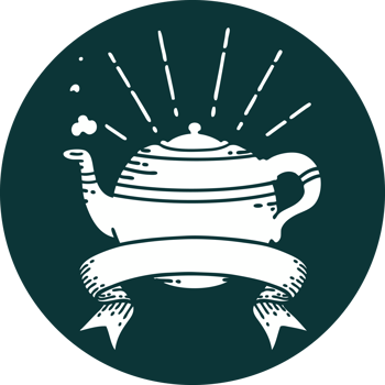 icon of a tattoo style steaming teapot png