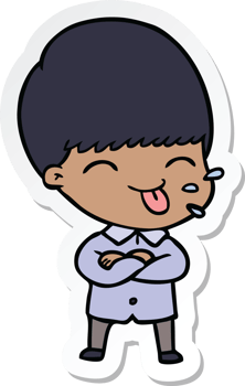 sticker of a cartoon boy sticking out tongue png
