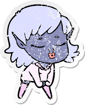 distressed sticker of a pretty cartoon elf girl png