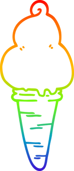 rainbow gradient line drawing of a cartoon ice cream png