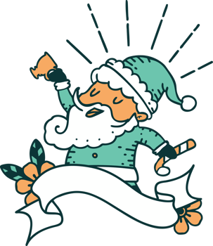 scroll banner with tattoo style santa claus christmas character celebrating png