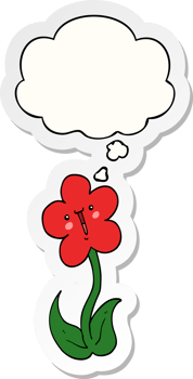 cartoon flower with thought bubble as a printed sticker png