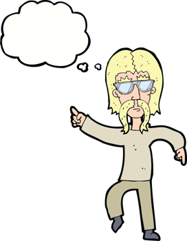 cartoon hippie man wearing glasses with thought bubble png