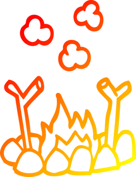warm gradient line drawing of a cartoon camp fire png
