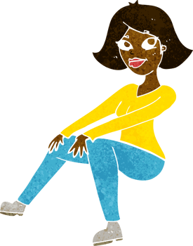 cartoon happy woman sitting png