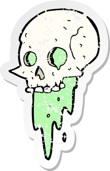 retro distressed sticker of a gross halloween skull cartoon drawing png