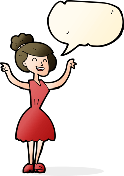 cartoon woman with raised arms with speech bubble png